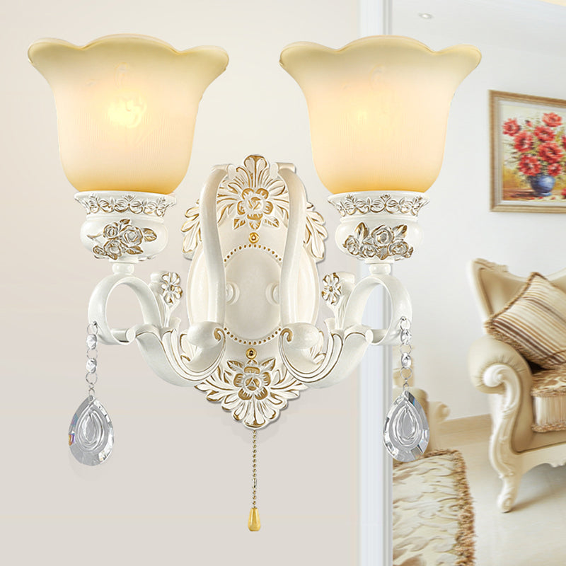 Scalloped White Glass Sconce Light Traditional 1/2 Lights Wall Light with Ivory Resin Backplate 2.0 Ivory Clearhalo 'Wall Lamps & Sconces' 'Wall Lights' Lighting' 255206