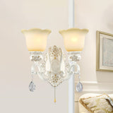 Scalloped White Glass Sconce Light Traditional 1/2 Lights Wall Light with Ivory Resin Backplate Clearhalo 'Wall Lamps & Sconces' 'Wall Lights' Lighting' 255208