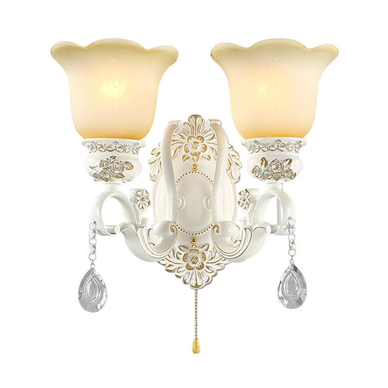 Scalloped White Glass Sconce Light Traditional 1/2 Lights Wall Light with Ivory Resin Backplate Clearhalo 'Wall Lamps & Sconces' 'Wall Lights' Lighting' 255210