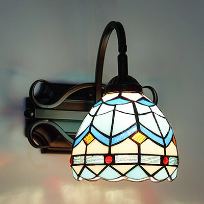 Tiffany Wall Mount Fixture Stained Glass 1 Light Colorful Wall Sconce in Beige/Blue/Blue-White/White for Dining Room Clearhalo 'Industrial' 'Middle century wall lights' 'Tiffany wall lights' 'Tiffany' 'Wall Lamps & Sconces' 'Wall Lights' Lighting' 25522