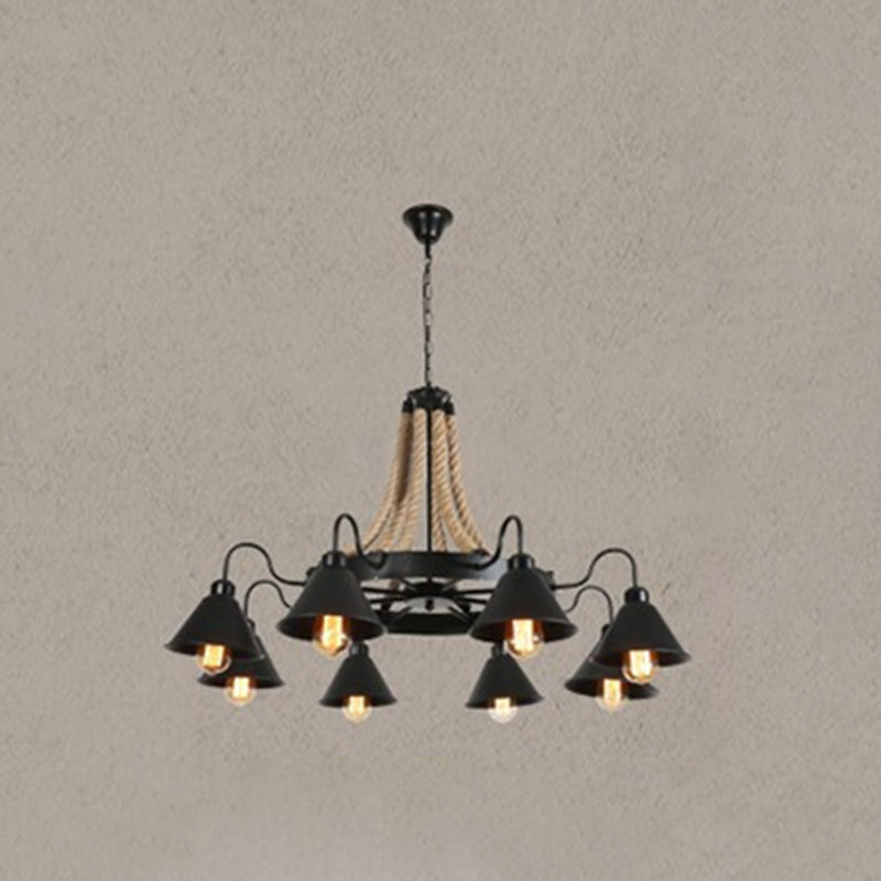 Adjustable Hanging Chain Chandelier Light Industrial Wagon Wheel Metal Ceiling Pendant for Restaurant Gloss Black Clearhalo 'Cast Iron' 'Ceiling Lights' 'Chandeliers' 'Industrial Chandeliers' 'Industrial' 'Metal' 'Middle Century Chandeliers' 'Rustic Chandeliers' 'Tiffany' Lighting' 2552318