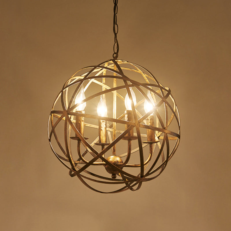 Round Cage Chandelier Light Fixture Retro Industrial Style 4 Lights Metal Pendant Lighting Clearhalo 'Cast Iron' 'Ceiling Lights' 'Chandeliers' 'Industrial Chandeliers' 'Industrial' 'Metal' 'Middle Century Chandeliers' 'Rustic Chandeliers' 'Tiffany' Lighting' 2552325