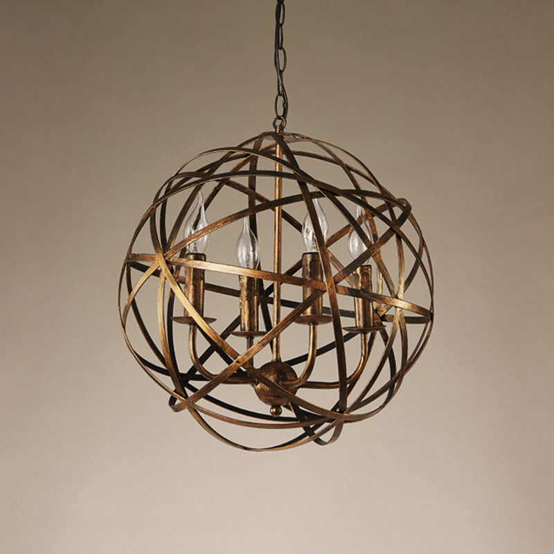 Round Cage Chandelier Light Fixture Retro Industrial Style 4 Lights Metal Pendant Lighting Clearhalo 'Cast Iron' 'Ceiling Lights' 'Chandeliers' 'Industrial Chandeliers' 'Industrial' 'Metal' 'Middle Century Chandeliers' 'Rustic Chandeliers' 'Tiffany' Lighting' 2552327