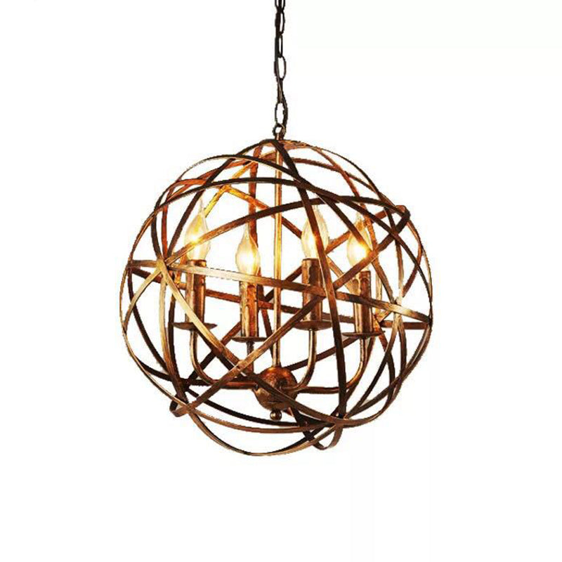 Round Cage Chandelier Light Fixture Retro Industrial Style 4 Lights Metal Pendant Lighting Clearhalo 'Cast Iron' 'Ceiling Lights' 'Chandeliers' 'Industrial Chandeliers' 'Industrial' 'Metal' 'Middle Century Chandeliers' 'Rustic Chandeliers' 'Tiffany' Lighting' 2552328