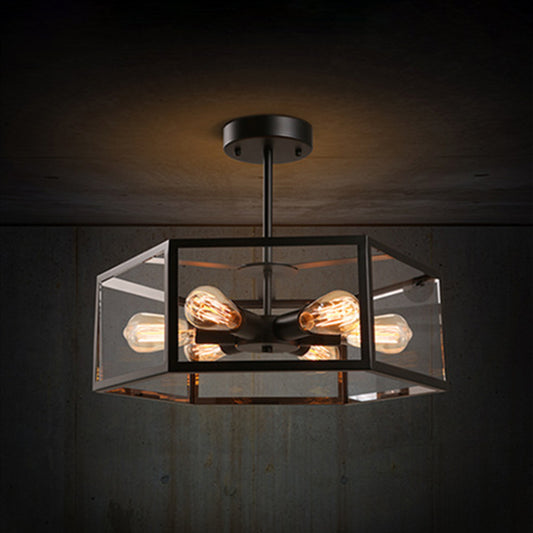 Retro Industrial Style Geometric Semi Flush Mount Light 6 Lights Metal Ceiling Flush Mount for Bar Clearhalo 'Cast Iron' 'Ceiling Lights' 'Chandeliers' 'Industrial Chandeliers' 'Industrial' 'Metal' 'Middle Century Chandeliers' 'Rustic Chandeliers' 'Tiffany' Lighting' 2552330