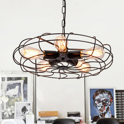 Retro Industrial Style Hanging Fan Shape Chandelier Pendant Light 5 Lights Metal Ceiling Lights Fixture for Restaurant Black Clearhalo 'Cast Iron' 'Ceiling Lights' 'Chandeliers' 'Industrial Chandeliers' 'Industrial' 'Metal' 'Middle Century Chandeliers' 'Rustic Chandeliers' 'Tiffany' Lighting' 2552334