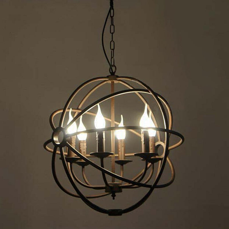 Retro Industrial Style Globe Pendant Chandelier Iron Hanging Light Fixture with Candle Design for Coffee Shop Clearhalo 'Cast Iron' 'Ceiling Lights' 'Chandeliers' 'Industrial Chandeliers' 'Industrial' 'Metal' 'Middle Century Chandeliers' 'Rustic Chandeliers' 'Tiffany' Lighting' 2552347