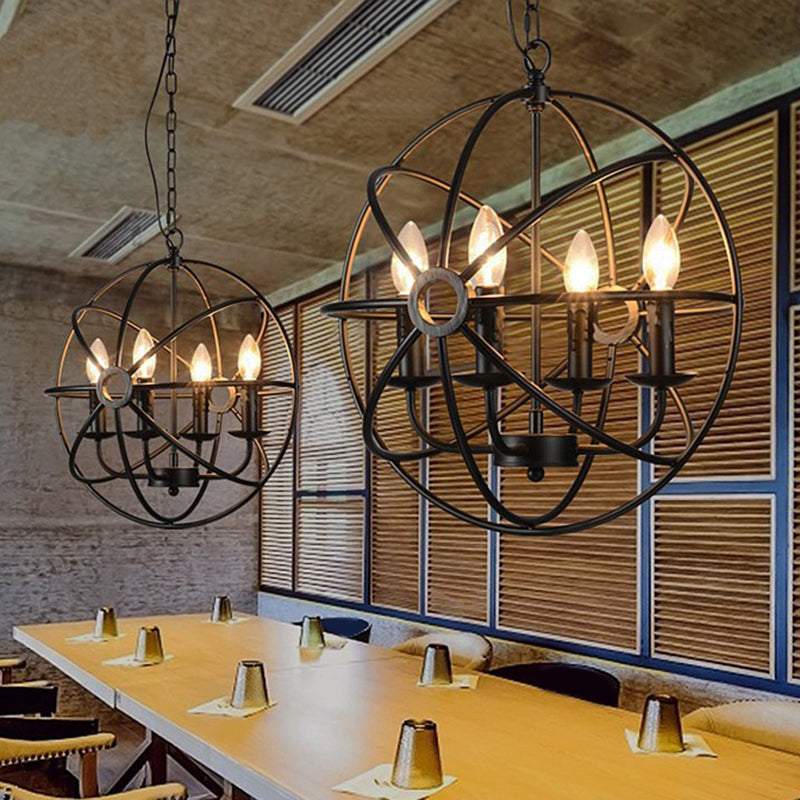 Retro Industrial Style Globe Pendant Chandelier Iron Hanging Light Fixture with Candle Design for Coffee Shop Clearhalo 'Cast Iron' 'Ceiling Lights' 'Chandeliers' 'Industrial Chandeliers' 'Industrial' 'Metal' 'Middle Century Chandeliers' 'Rustic Chandeliers' 'Tiffany' Lighting' 2552350
