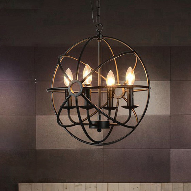 Retro Industrial Style Globe Pendant Chandelier Iron Hanging Light Fixture with Candle Design for Coffee Shop Clearhalo 'Cast Iron' 'Ceiling Lights' 'Chandeliers' 'Industrial Chandeliers' 'Industrial' 'Metal' 'Middle Century Chandeliers' 'Rustic Chandeliers' 'Tiffany' Lighting' 2552352