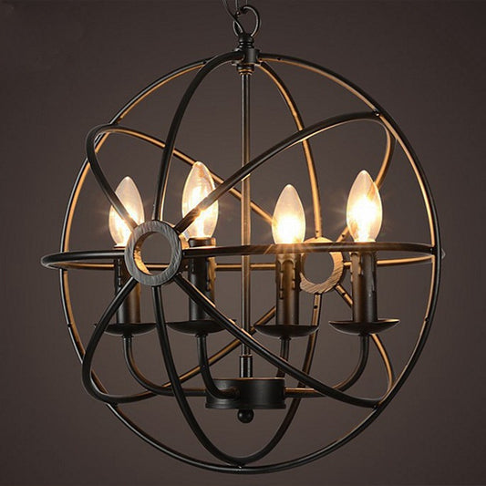 Retro Industrial Style Globe Pendant Chandelier Iron Hanging Light Fixture with Candle Design for Coffee Shop Clearhalo 'Cast Iron' 'Ceiling Lights' 'Chandeliers' 'Industrial Chandeliers' 'Industrial' 'Metal' 'Middle Century Chandeliers' 'Rustic Chandeliers' 'Tiffany' Lighting' 2552353