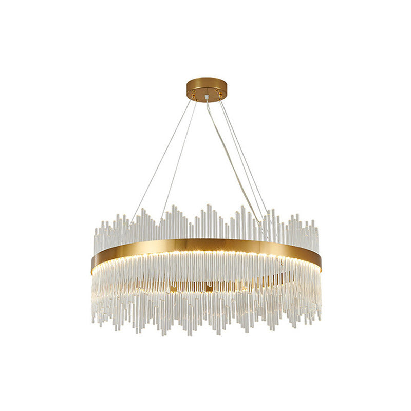 Modern Drum Chandelier Glass Crystal Pendant Ceiling Lights with Adjustable Hanging Cord for Living Room Gold 23.5" Round Clearhalo 'Ceiling Lights' 'Chandeliers' 'Modern Chandeliers' 'Modern' Lighting' 2552355
