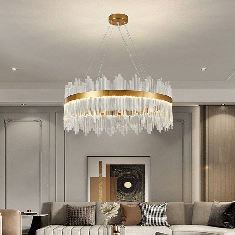 Modern Drum Chandelier Glass Crystal Pendant Ceiling Lights with Adjustable Hanging Cord for Living Room Clearhalo 'Ceiling Lights' 'Chandeliers' 'Modern Chandeliers' 'Modern' Lighting' 2552356