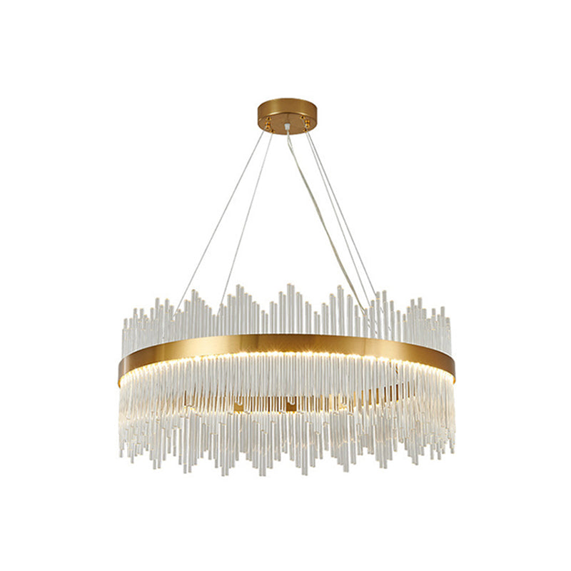 Modern Drum Chandelier Glass Crystal Pendant Ceiling Lights with Adjustable Hanging Cord for Living Room Gold 31.5" Round Clearhalo 'Ceiling Lights' 'Chandeliers' 'Modern Chandeliers' 'Modern' Lighting' 2552357