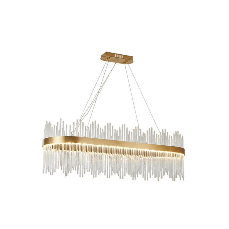 Modern Drum Chandelier Glass Crystal Pendant Ceiling Lights with Adjustable Hanging Cord for Living Room Gold 23.5" Oval Clearhalo 'Ceiling Lights' 'Chandeliers' 'Modern Chandeliers' 'Modern' Lighting' 2552359