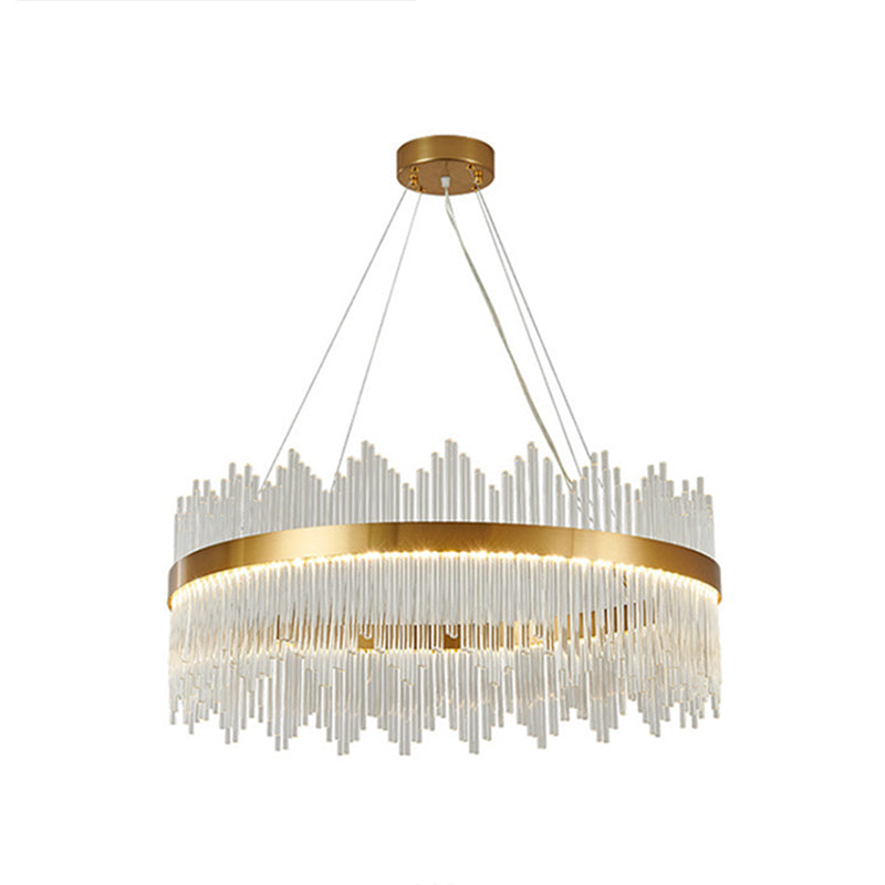 Modern Drum Chandelier Glass Crystal Pendant Ceiling Lights with Adjustable Hanging Cord for Living Room Gold 47.5" Round Clearhalo 'Ceiling Lights' 'Chandeliers' 'Modern Chandeliers' 'Modern' Lighting' 2552360