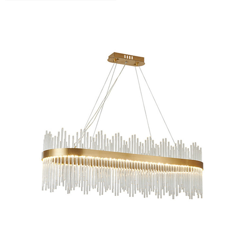 Modern Drum Chandelier Glass Crystal Pendant Ceiling Lights with Adjustable Hanging Cord for Living Room Gold 31.5" Oval Clearhalo 'Ceiling Lights' 'Chandeliers' 'Modern Chandeliers' 'Modern' Lighting' 2552362