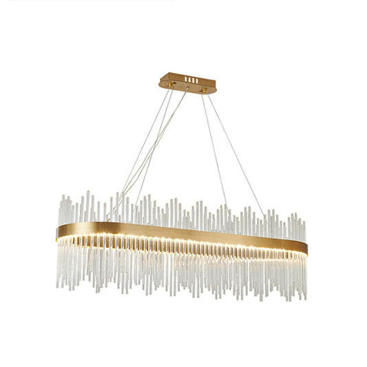 Modern Drum Chandelier Glass Crystal Pendant Ceiling Lights with Adjustable Hanging Cord for Living Room Gold 47.5" Oval Clearhalo 'Ceiling Lights' 'Chandeliers' 'Modern Chandeliers' 'Modern' Lighting' 2552364