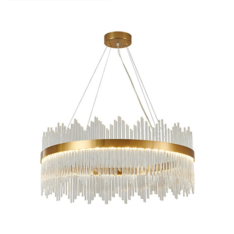 Modern Drum Chandelier Glass Crystal Pendant Ceiling Lights with Adjustable Hanging Cord for Living Room Gold 39.5" Round Clearhalo 'Ceiling Lights' 'Chandeliers' 'Modern Chandeliers' 'Modern' Lighting' 2552366