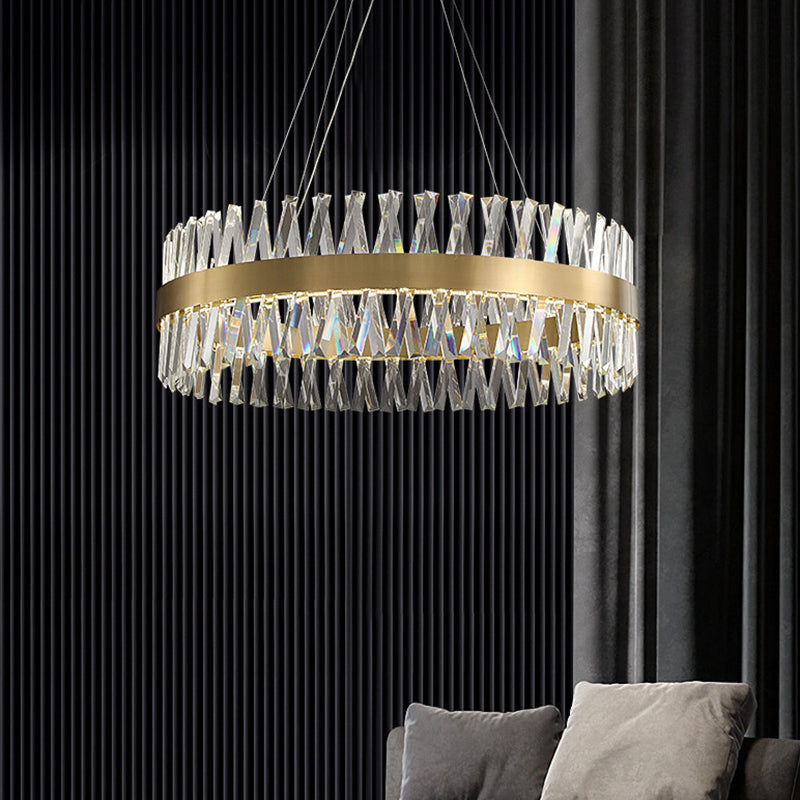 Contemporary Round Chandelier Lights Clear Crystal Pendant Ceiling Lights for Dining Table Gold Round Canopy Clearhalo 'Ceiling Lights' 'Chandeliers' 'Modern Chandeliers' 'Modern' Lighting' 2552375