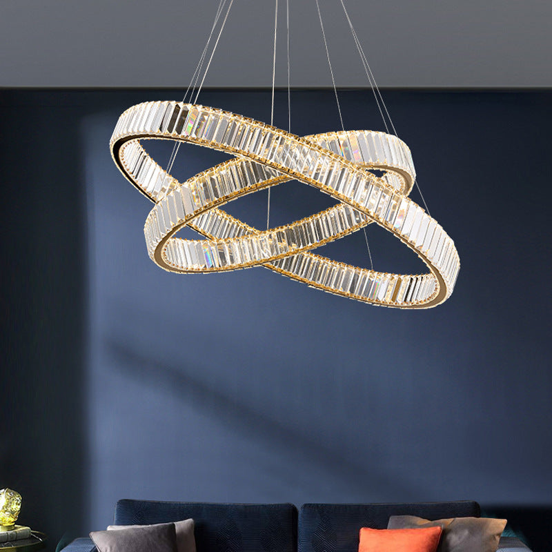 Ultra-modern Ring LED Chandelier Lamp Crystal Suspension Pendant Light for Living Room Clearhalo 'Ceiling Lights' 'Chandeliers' 'Modern Chandeliers' 'Modern' Lighting' 2552384