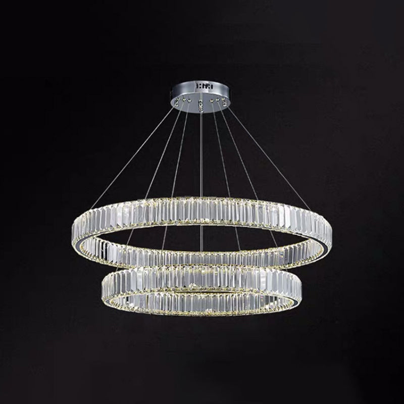 Ultra-modern Ring LED Chandelier Lamp Crystal Suspension Pendant Light for Living Room Chrome 16"+23.5" Clearhalo 'Ceiling Lights' 'Chandeliers' 'Modern Chandeliers' 'Modern' Lighting' 2552387
