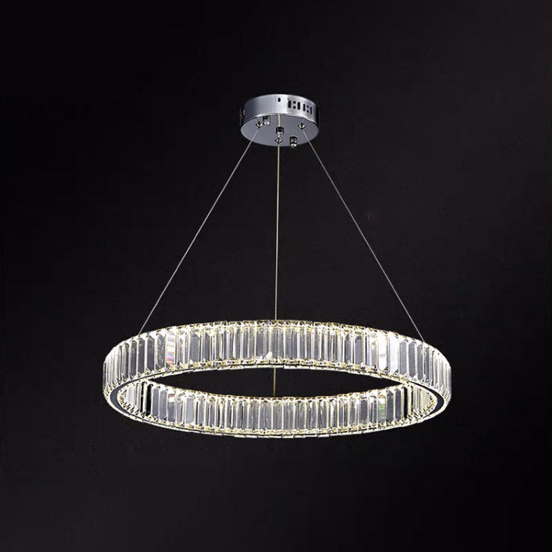 Ultra-modern Ring LED Chandelier Lamp Crystal Suspension Pendant Light for Living Room Chrome 23.5" Clearhalo 'Ceiling Lights' 'Chandeliers' 'Modern Chandeliers' 'Modern' Lighting' 2552388