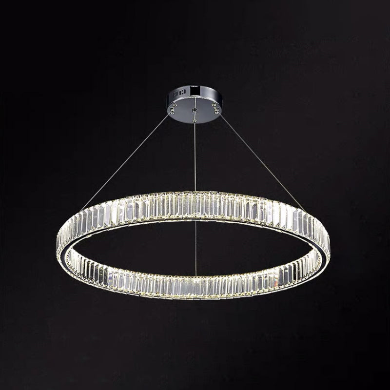 Ultra-modern Ring LED Chandelier Lamp Crystal Suspension Pendant Light for Living Room Chrome 31.5" Clearhalo 'Ceiling Lights' 'Chandeliers' 'Modern Chandeliers' 'Modern' Lighting' 2552390