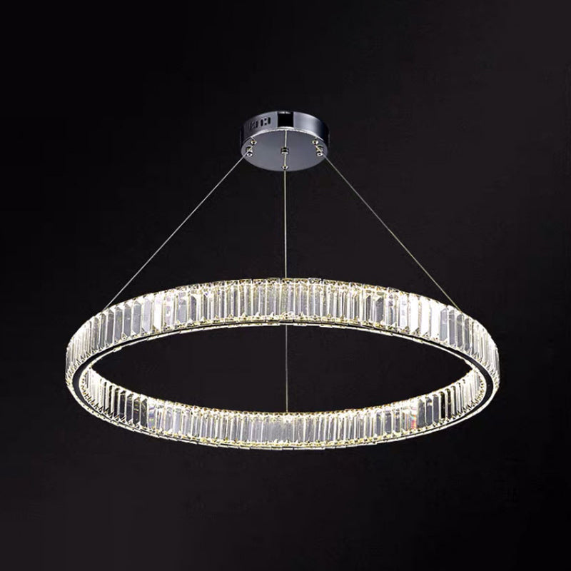 Ultra-modern Ring LED Chandelier Lamp Crystal Suspension Pendant Light for Living Room Chrome 39.5" Clearhalo 'Ceiling Lights' 'Chandeliers' 'Modern Chandeliers' 'Modern' Lighting' 2552392