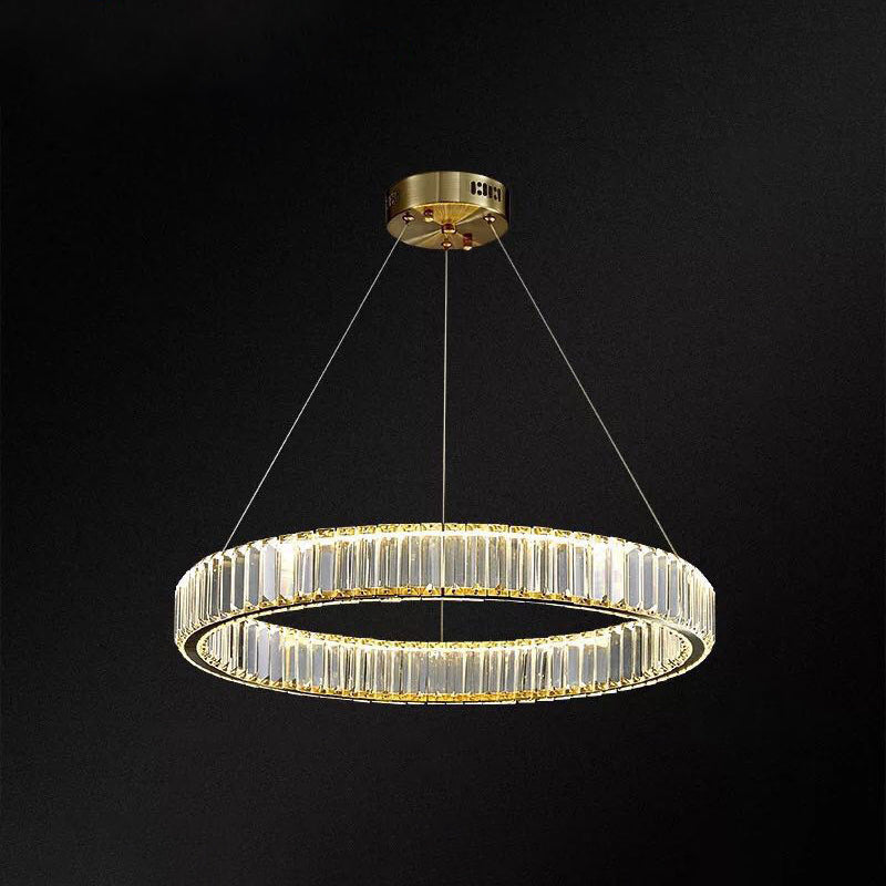 Ultra-modern Ring LED Chandelier Lamp Crystal Suspension Pendant Light for Living Room Gold 23.5" Clearhalo 'Ceiling Lights' 'Chandeliers' 'Modern Chandeliers' 'Modern' Lighting' 2552395