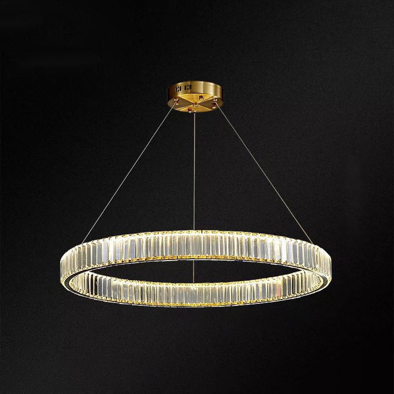 Ultra-modern Ring LED Chandelier Lamp Crystal Suspension Pendant Light for Living Room Gold 31.5" Clearhalo 'Ceiling Lights' 'Chandeliers' 'Modern Chandeliers' 'Modern' Lighting' 2552396