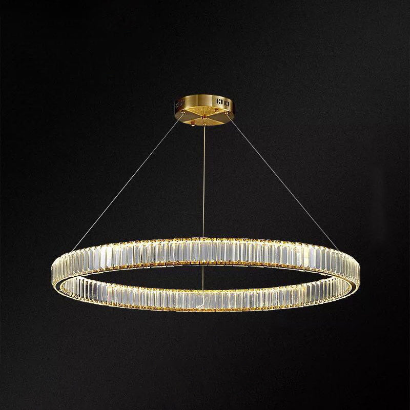 Ultra-modern Ring LED Chandelier Lamp Crystal Suspension Pendant Light for Living Room Gold 39.5" Clearhalo 'Ceiling Lights' 'Chandeliers' 'Modern Chandeliers' 'Modern' Lighting' 2552399
