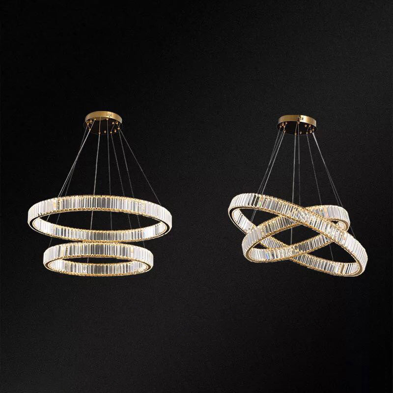 Ultra-modern Ring LED Chandelier Lamp Crystal Suspension Pendant Light for Living Room Gold 16"+23.5" Clearhalo 'Ceiling Lights' 'Chandeliers' 'Modern Chandeliers' 'Modern' Lighting' 2552400