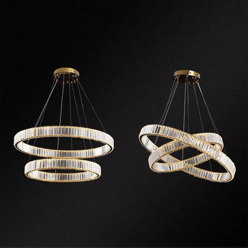 Ultra-modern Ring LED Chandelier Lamp Crystal Suspension Pendant Light for Living Room Gold 24"+31.5" Clearhalo 'Ceiling Lights' 'Chandeliers' 'Modern Chandeliers' 'Modern' Lighting' 2552402