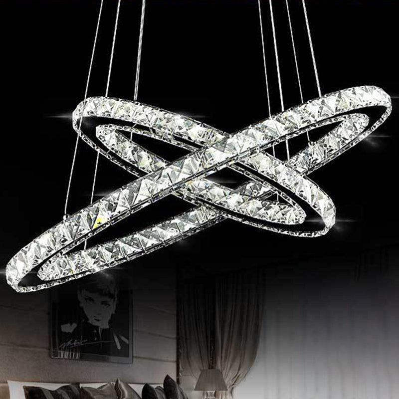 Modern Circle LED Chandelier Light Fixtures Crystal Block Hanging Pendant Lights for Bedroom Clear White Clearhalo 'Ceiling Lights' 'Chandeliers' 'Clear' 'Industrial' 'Modern Chandeliers' 'Modern' 'Tiffany' 'Traditional Chandeliers' Lighting' 2552409