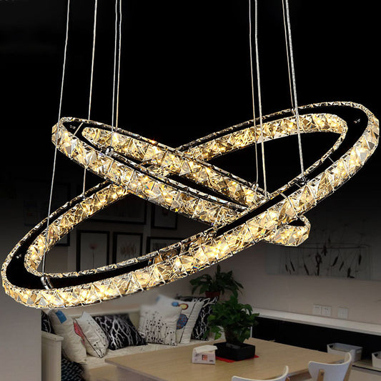 Modern Circle LED Chandelier Light Fixtures Crystal Block Hanging Pendant Lights for Bedroom Clearhalo 'Ceiling Lights' 'Chandeliers' 'Clear' 'Industrial' 'Modern Chandeliers' 'Modern' 'Tiffany' 'Traditional Chandeliers' Lighting' 2552410