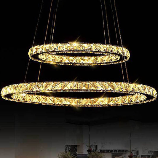 Modern Circle LED Chandelier Light Fixtures Crystal Block Hanging Pendant Lights for Bedroom Clearhalo 'Ceiling Lights' 'Chandeliers' 'Clear' 'Industrial' 'Modern Chandeliers' 'Modern' 'Tiffany' 'Traditional Chandeliers' Lighting' 2552411