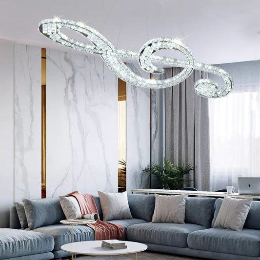 Modern Musical Note LED Chandelier Crystal Block Suspension Light for Restaurant Clearhalo 'Ceiling Lights' 'Chandeliers' 'Modern Chandeliers' 'Modern' Lighting' 2552416