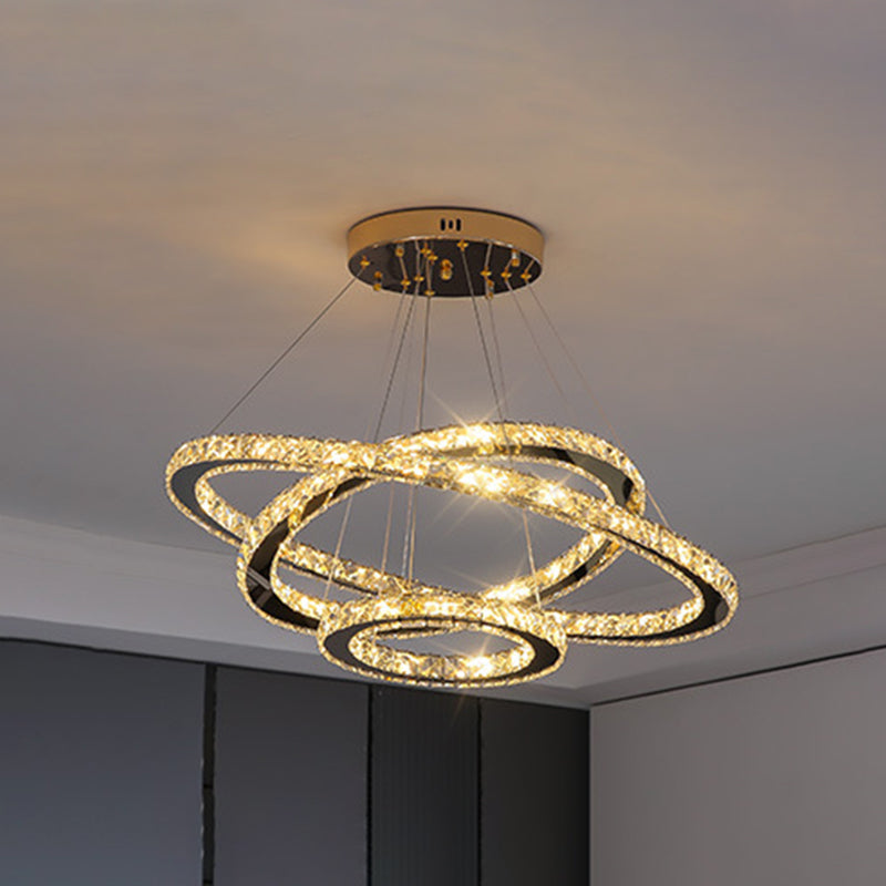 Contemporary Ring Chandelier Pendant Light K9 Crystal Suspension Pendant Light for Living Room Stainless-Steel 12"+19.5"+27.5" Clearhalo 'Ceiling Lights' 'Chandeliers' 'Modern Chandeliers' 'Modern' Lighting' 2552421
