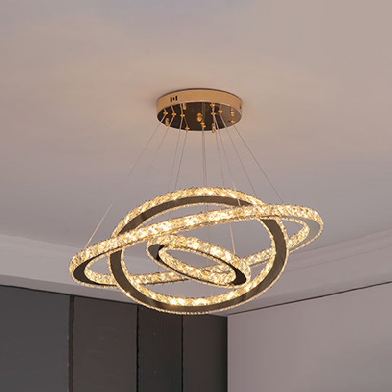 Contemporary Ring Chandelier Pendant Light K9 Crystal Suspension Pendant Light for Living Room Stainless-Steel 6"+12"+19.5" Clearhalo 'Ceiling Lights' 'Chandeliers' 'Modern Chandeliers' 'Modern' Lighting' 2552425
