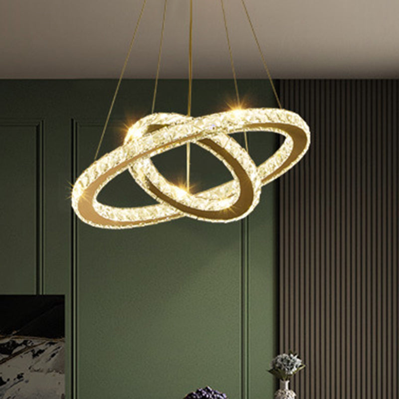 Contemporary Ring Chandelier Pendant Light K9 Crystal Suspension Pendant Light for Living Room Stainless-Steel 12"+19.5" Clearhalo 'Ceiling Lights' 'Chandeliers' 'Modern Chandeliers' 'Modern' Lighting' 2552427