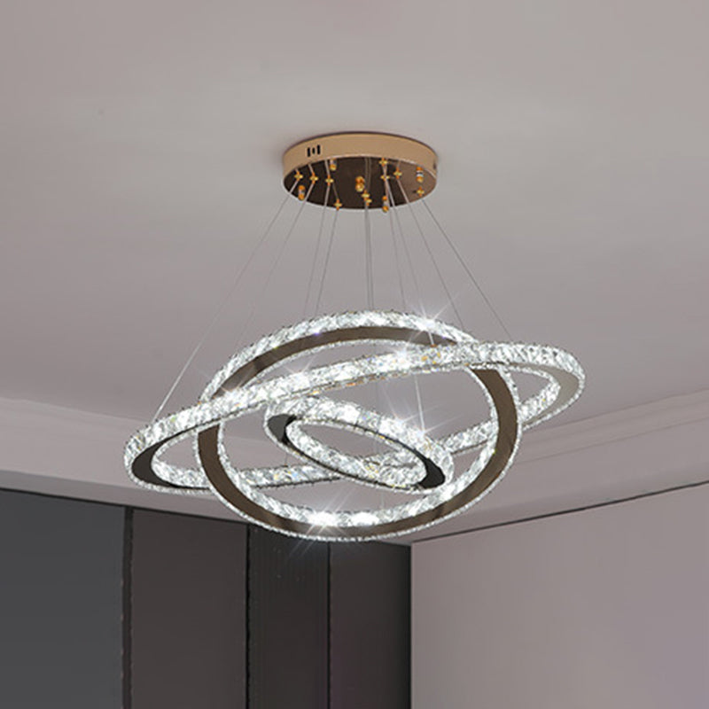 Contemporary Ring Chandelier Pendant Light K9 Crystal Suspension Pendant Light for Living Room Stainless-Steel 8"+16"+23.5" Clearhalo 'Ceiling Lights' 'Chandeliers' 'Modern Chandeliers' 'Modern' Lighting' 2552429