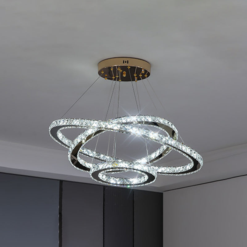 Contemporary Ring Chandelier Pendant Light K9 Crystal Suspension Pendant Light for Living Room Stainless-Steel 16"+23.5"+31.5" Clearhalo 'Ceiling Lights' 'Chandeliers' 'Modern Chandeliers' 'Modern' Lighting' 2552430