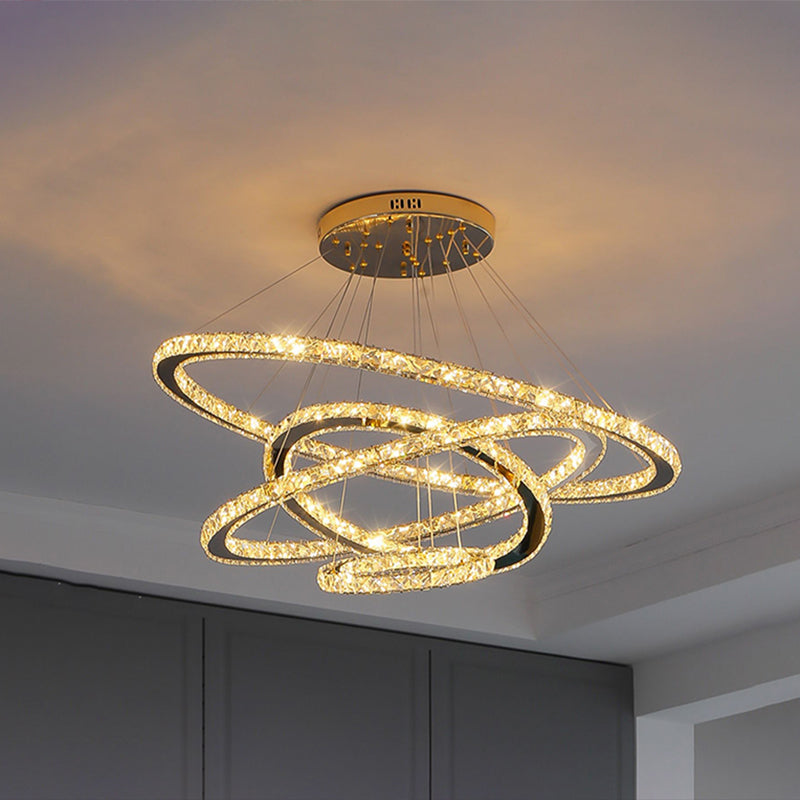 Contemporary Ring Chandelier Pendant Light K9 Crystal Suspension Pendant Light for Living Room Stainless-Steel 8"+16"+23.5"+31.5" Clearhalo 'Ceiling Lights' 'Chandeliers' 'Modern Chandeliers' 'Modern' Lighting' 2552431