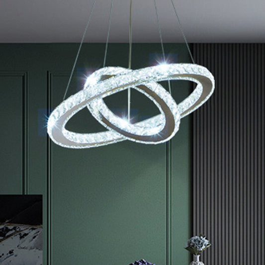 Contemporary Ring Chandelier Pendant Light K9 Crystal Suspension Pendant Light for Living Room Stainless-Steel 8"+16" Clearhalo 'Ceiling Lights' 'Chandeliers' 'Modern Chandeliers' 'Modern' Lighting' 2552432