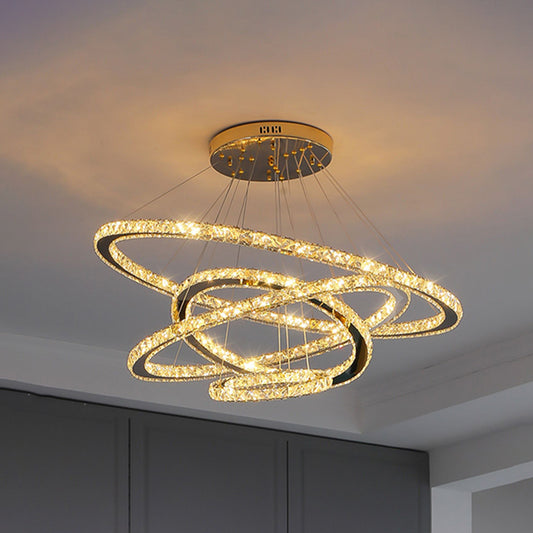 Contemporary Ring Chandelier Pendant Light K9 Crystal Suspension Pendant Light for Living Room Stainless-Steel 12"+19.5"+27.5"+35.5" Clearhalo 'Ceiling Lights' 'Chandeliers' 'Modern Chandeliers' 'Modern' Lighting' 2552433