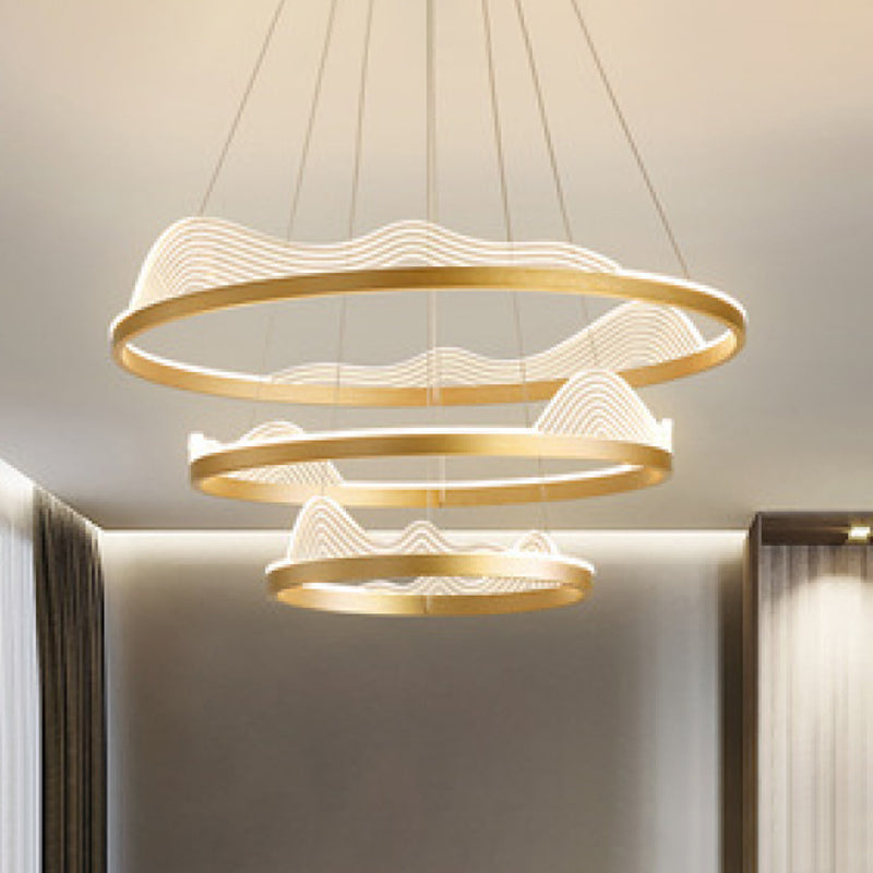 Ultra-modern Round Hanging Chandelier Metal Suspension Lighting with Lace Decoration for Living Room Clearhalo 'Ceiling Lights' 'Chandeliers' 'Modern Chandeliers' 'Modern' Lighting' 2552435
