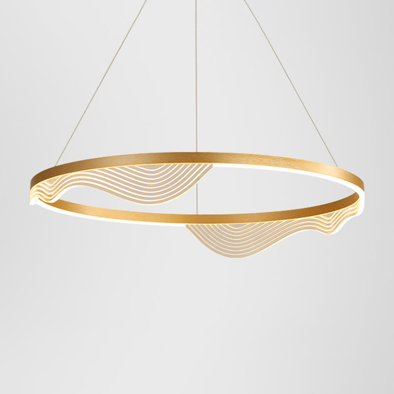 Ultra-modern Round Hanging Chandelier Metal Suspension Lighting with Lace Decoration for Living Room Gold 31.5" Clearhalo 'Ceiling Lights' 'Chandeliers' 'Modern Chandeliers' 'Modern' Lighting' 2552436