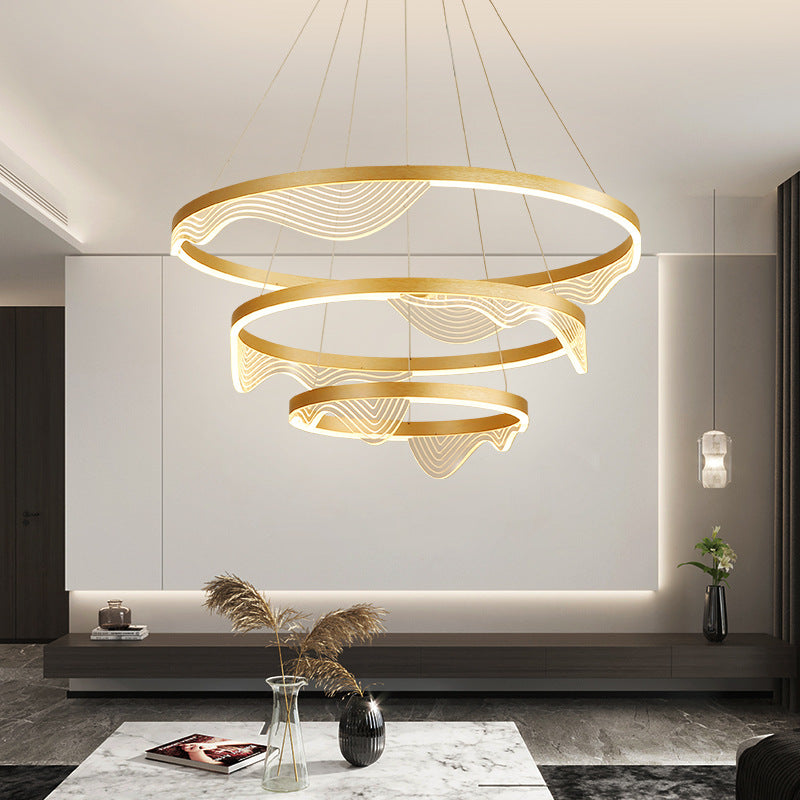 Ultra-modern Round Hanging Chandelier Metal Suspension Lighting with Lace Decoration for Living Room Clearhalo 'Ceiling Lights' 'Chandeliers' 'Modern Chandeliers' 'Modern' Lighting' 2552438