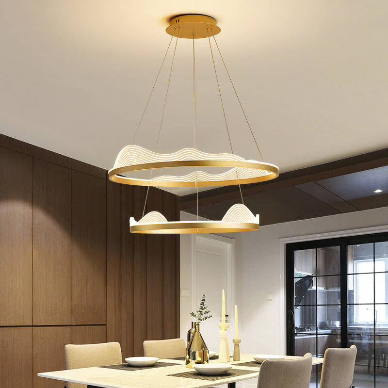 Ultra-modern Round Hanging Chandelier Metal Suspension Lighting with Lace Decoration for Living Room Clearhalo 'Ceiling Lights' 'Chandeliers' 'Modern Chandeliers' 'Modern' Lighting' 2552440