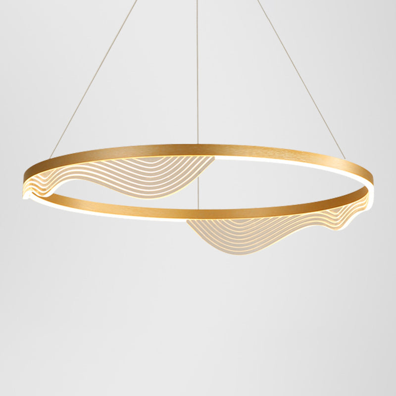 Ultra-modern Round Hanging Chandelier Metal Suspension Lighting with Lace Decoration for Living Room Gold 39.5" Clearhalo 'Ceiling Lights' 'Chandeliers' 'Modern Chandeliers' 'Modern' Lighting' 2552441